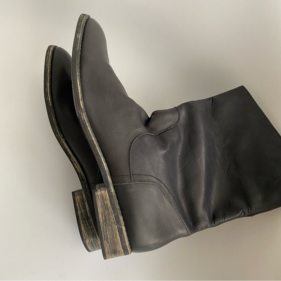 NWOB Charcoal Genuine Leather Riding Combat Flat Boots NYC Designers Handmade - Picture 13 of 16